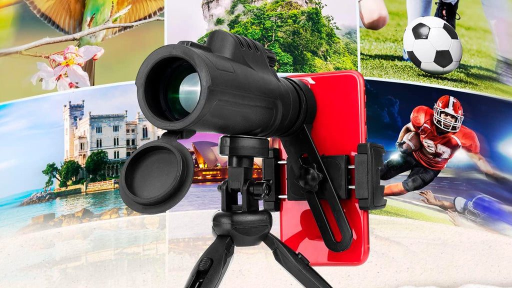 Monocular acoplado a un móvil con el trípode